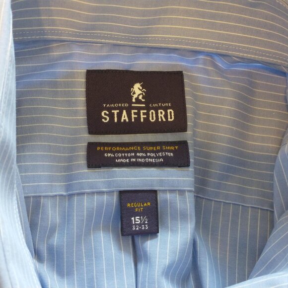 Stafford Long Sleeve Button Down Men's Dress Shirt, Medium, Blue w/White Stripes - Picture 4 of 7